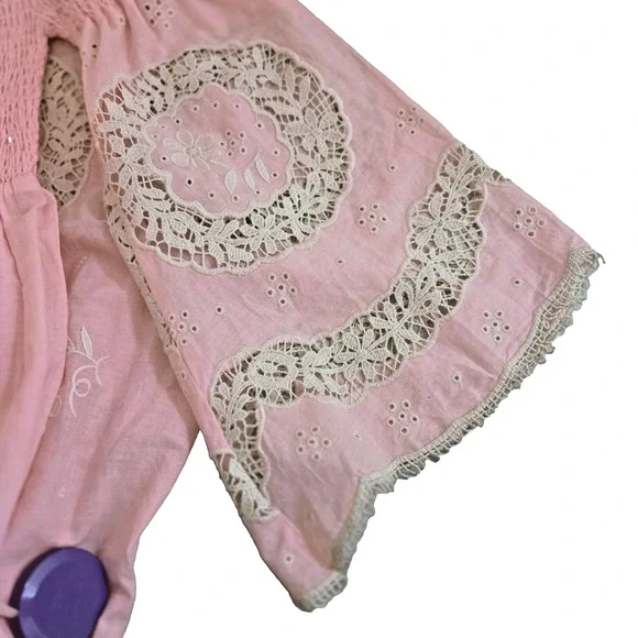 Antica Sartoria Off The Shoulder Boho Pink hippie Maxi Dress one size small - Picture 4 of 16